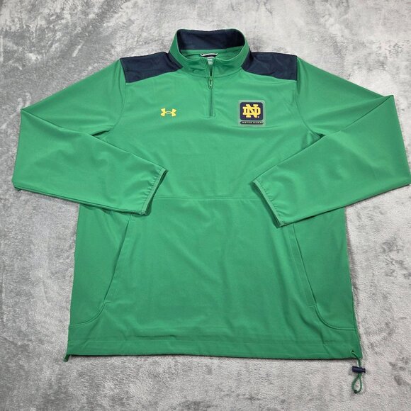 Notre Dame Jacket Mens Large Green Under Armour Lightweight 1/2 Zip Windbreaker - Picture 1 of 12